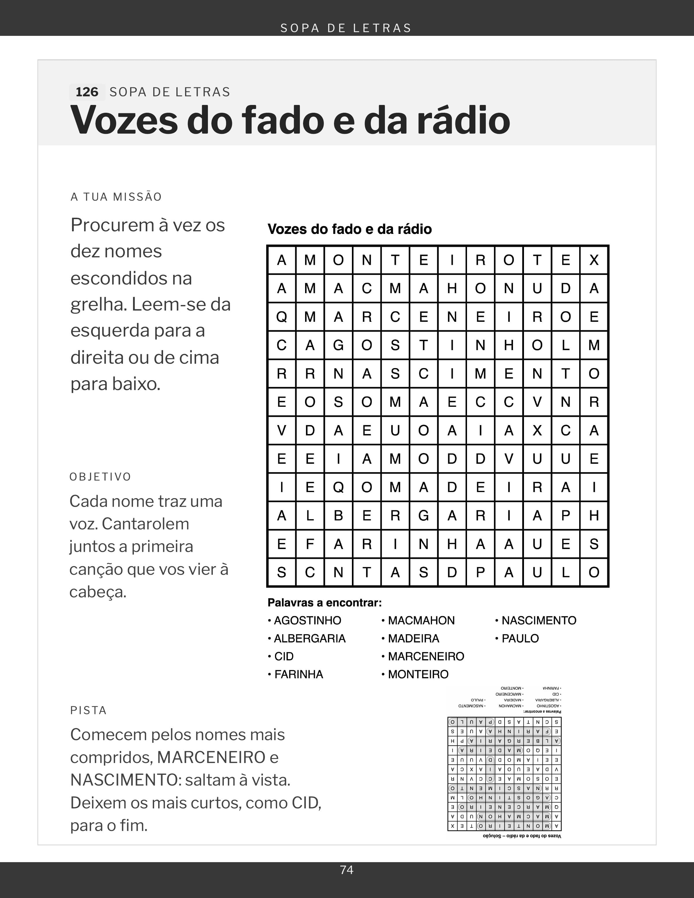 Uma grelha de sopa de letras, para preencher a lápis